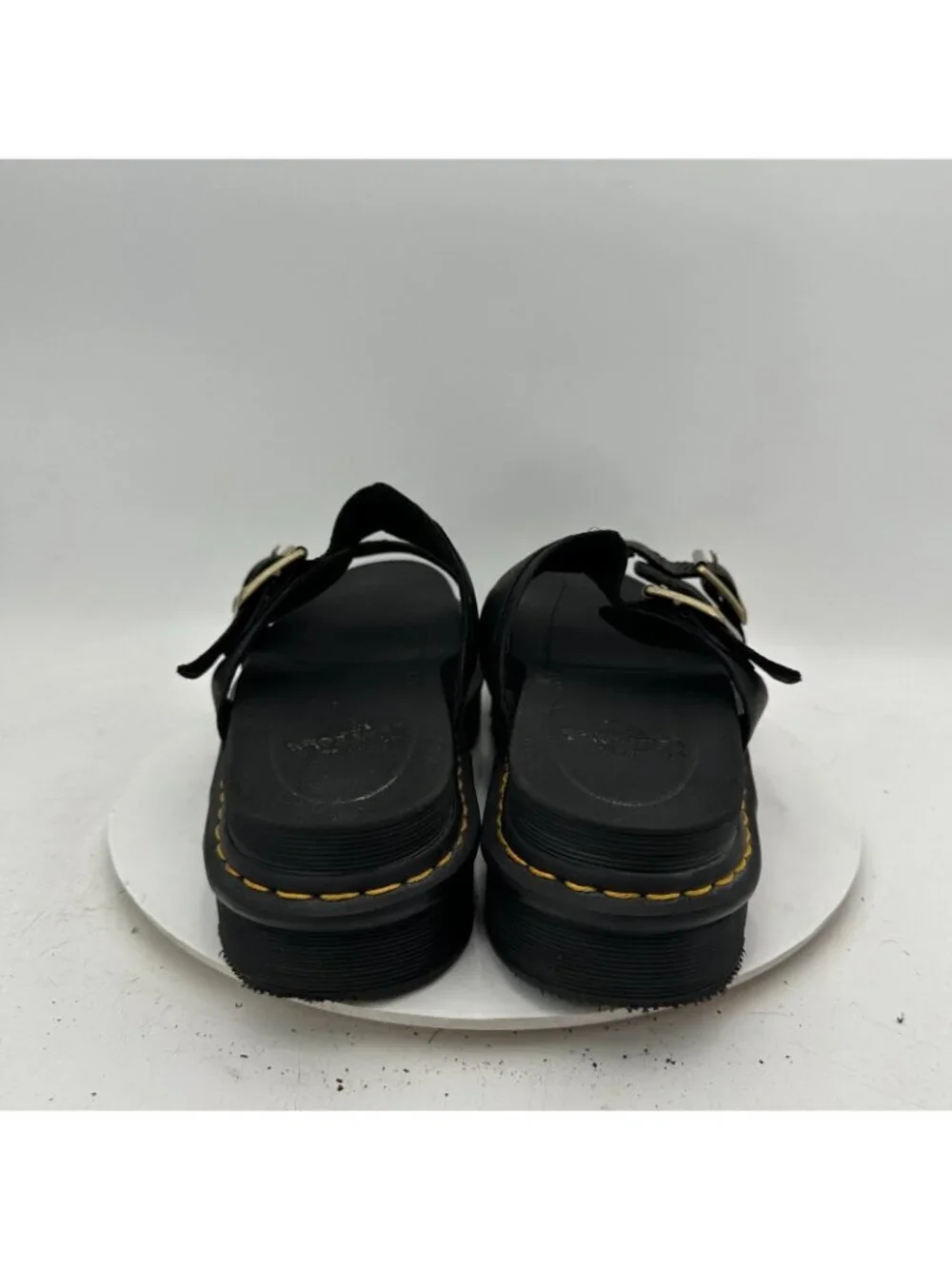 Dr. Martens Myles II Men Size 14 Black Leather  Brass Buckled  Platform Sandal
